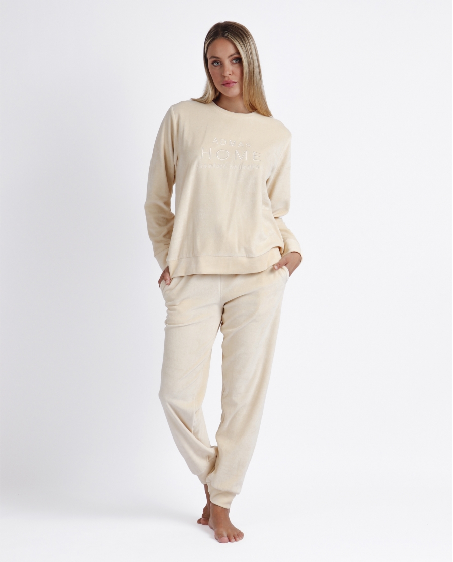 ADMAS Pijama Manga Larga Doble Velvet Soft Home para Mujer BEIGE