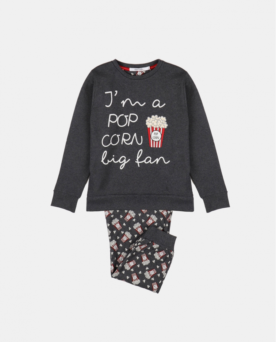 DIVER Pijama Manga Larga Pop Corn para Niña GRIS JASPE