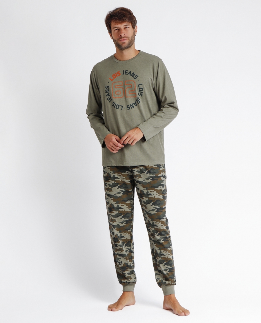 LOIS Pijama Manga Larga Camouflage para Hombre CAQUI