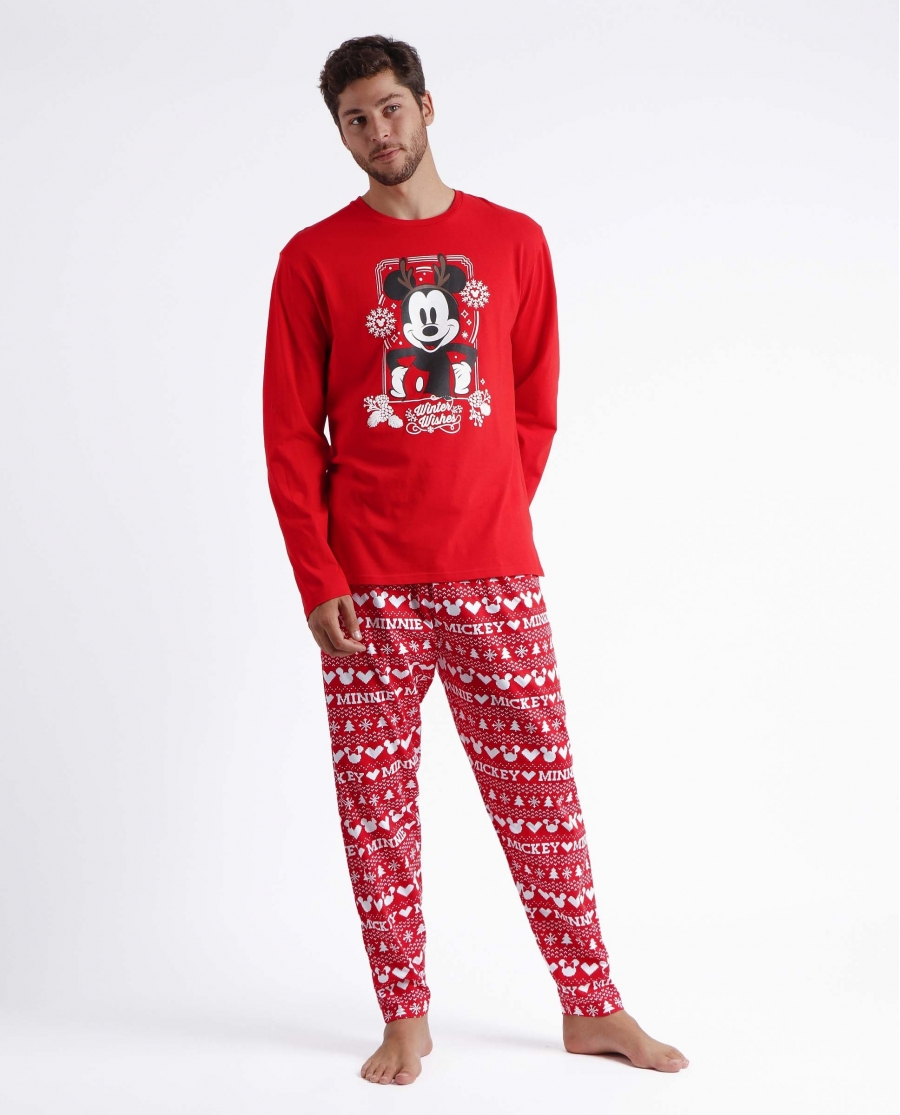 DISNEY Pijama Manga Larga Mickey Christmas para Hombre ROJO