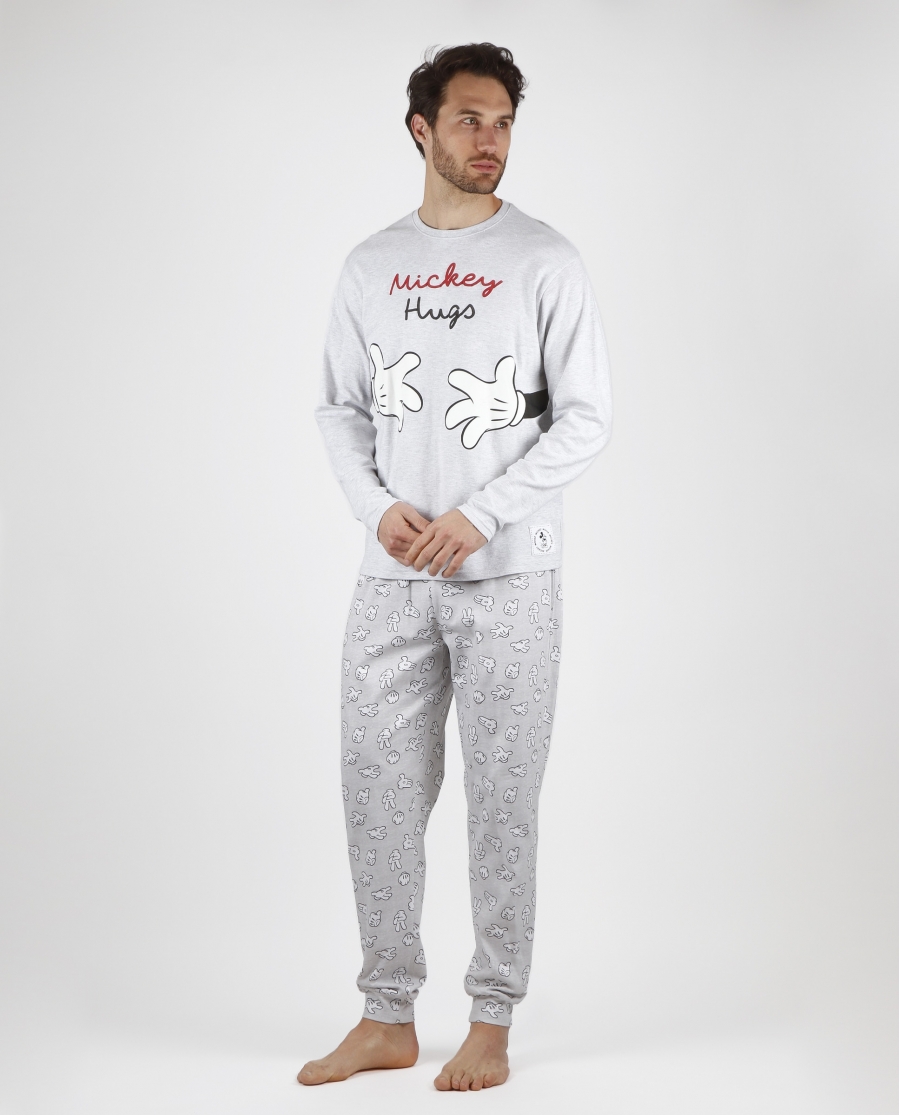 DISNEY Pijama Manga Larga Mickey Hugs para Hombre GRIS JASPE