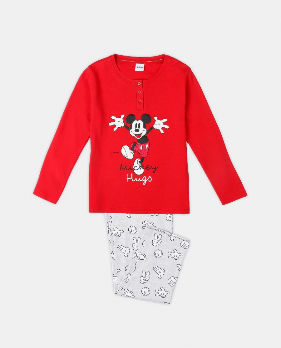 DISNEY Pijama Tapeta Manga Larga Mickey Hugs para Niña ROJO