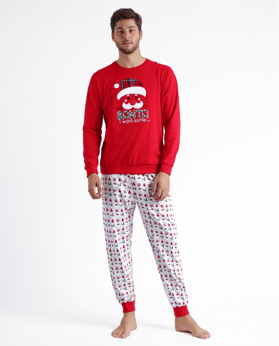 ADMAS Pijama Manga Larga Dear Santa para Hombre ROJO