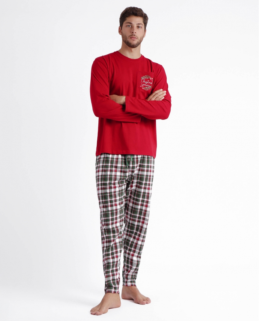 ADMAS Pijama Manga Larga Christmas Nature para Hombre ROJO RUBÍ