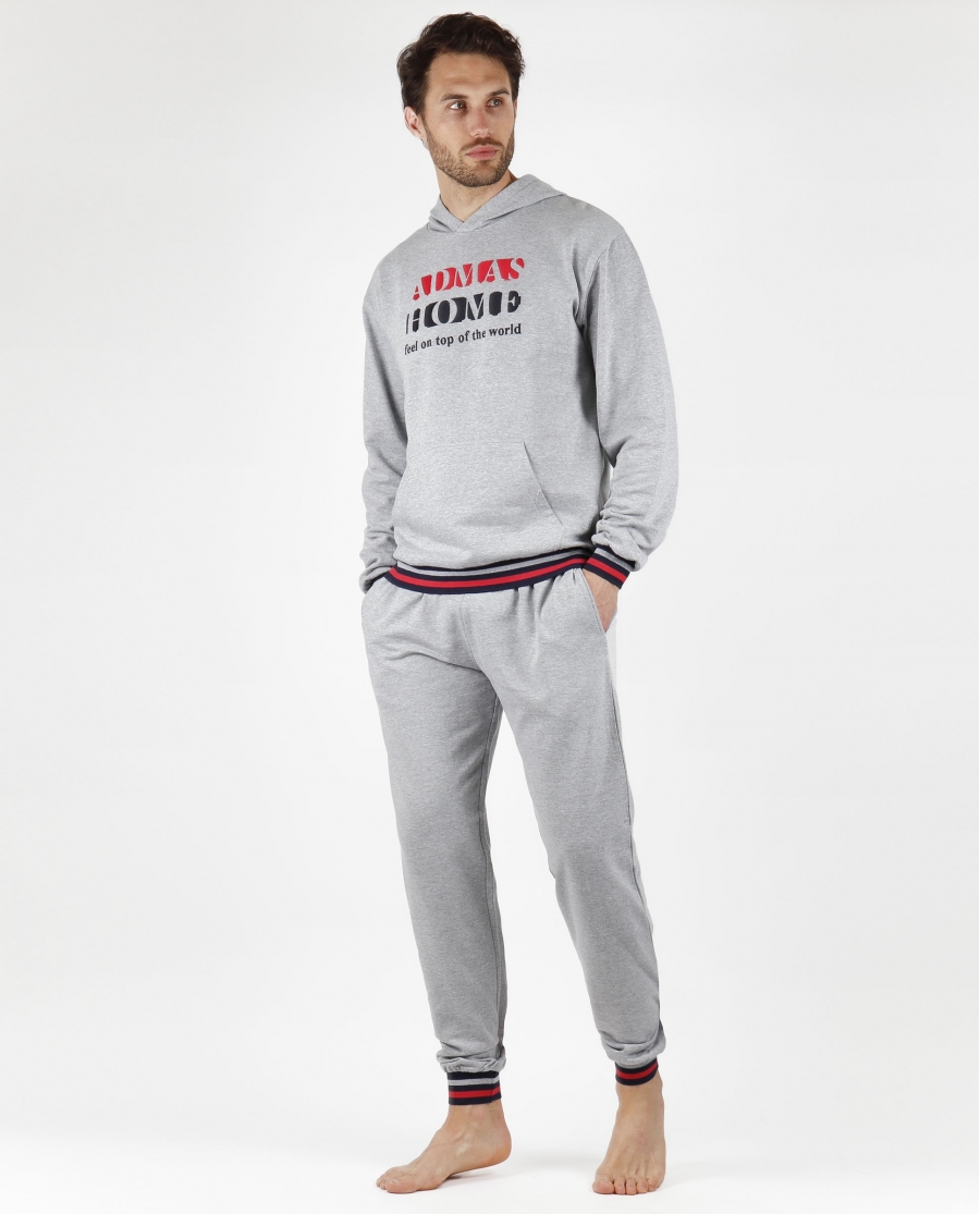 ADMAS HOME Pijama Manga Larga Capucha World para Hombre GRIS JASPE