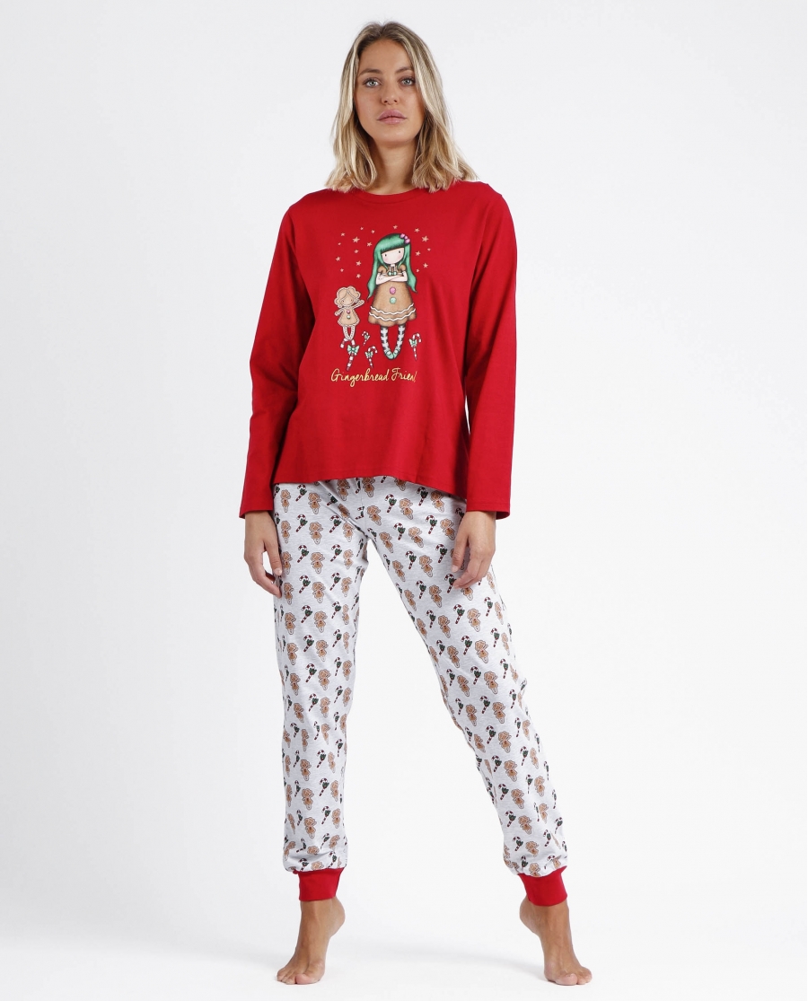 SANTORO Pijama Manga Larga Gingerbread Friend para Mujer ROJO RUBÍ