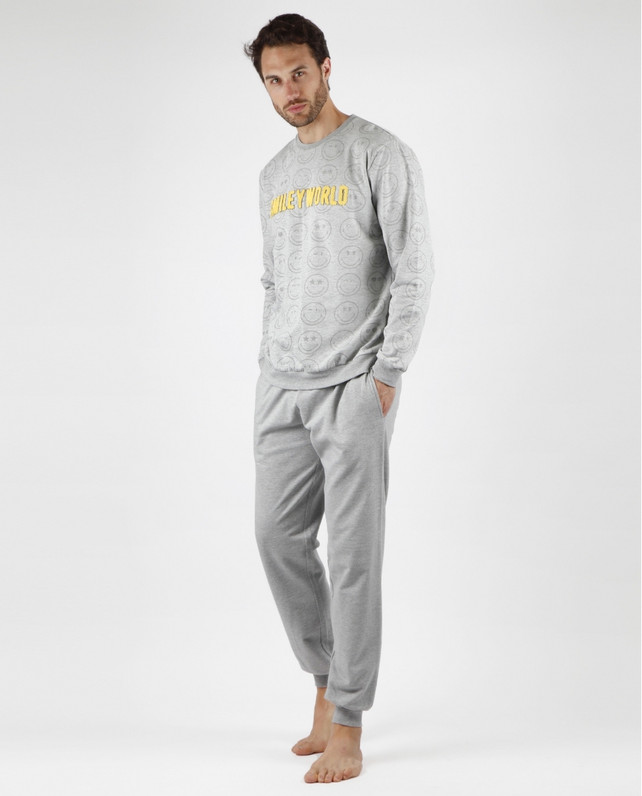 SMILEY Pijama Manga Larga Heroes para Hombre GRIS JASPE