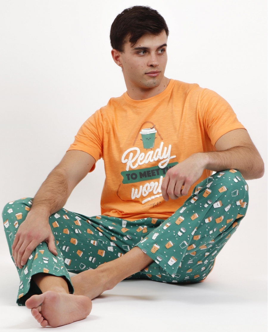 MR WONDERFUL Pijama Manga Corta Ready 2 para Hombre NARANJA