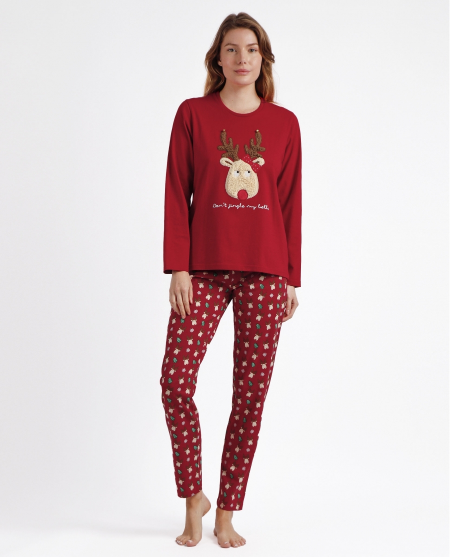 ADMAS Pijama Manga Larga Don´t Jingle My Bells para Mujer ROJO