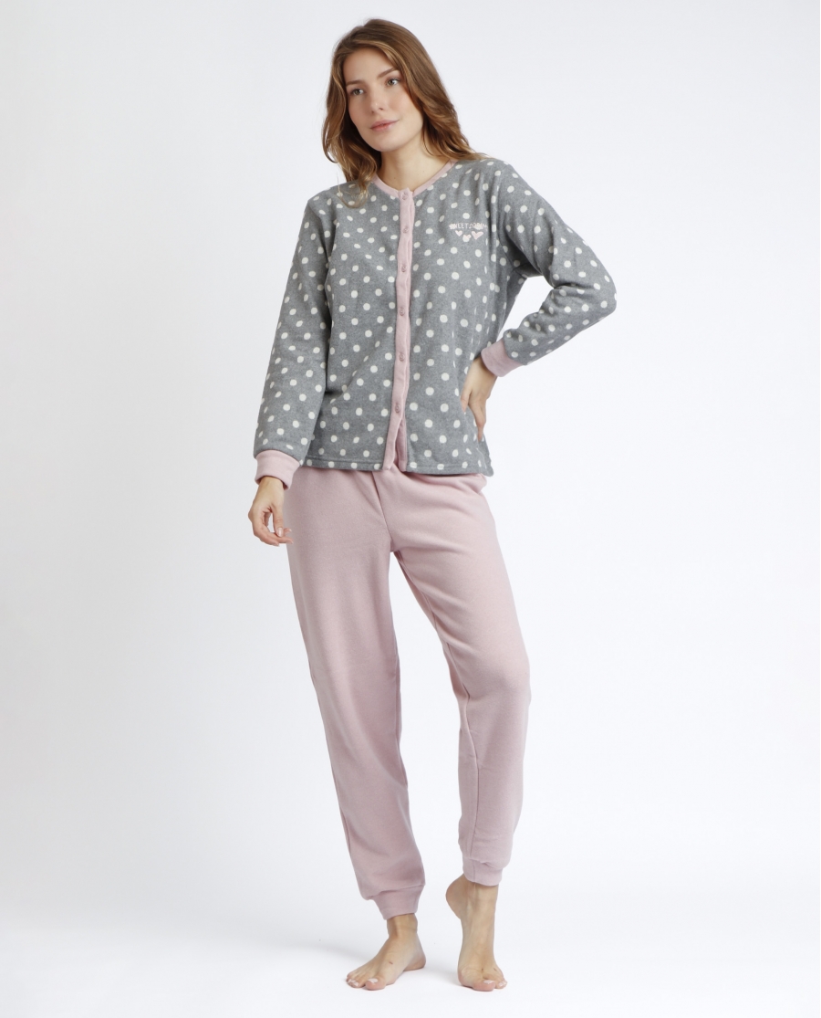 ADMAS Pijama Abierto Manga Larga Sweet Dots B para Mujer GRIS JASPE