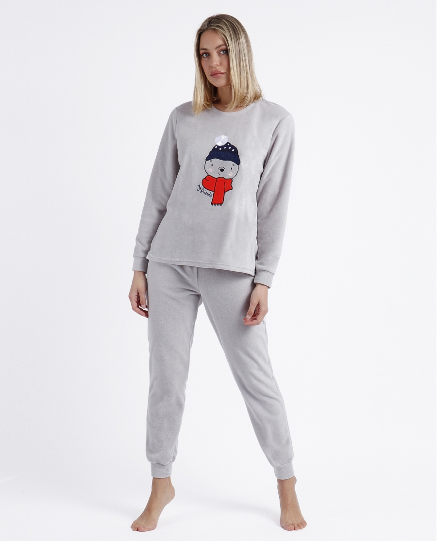 ADMAS Pijama Calentito Manga Larga Morning Mouse para Mujer GRIS