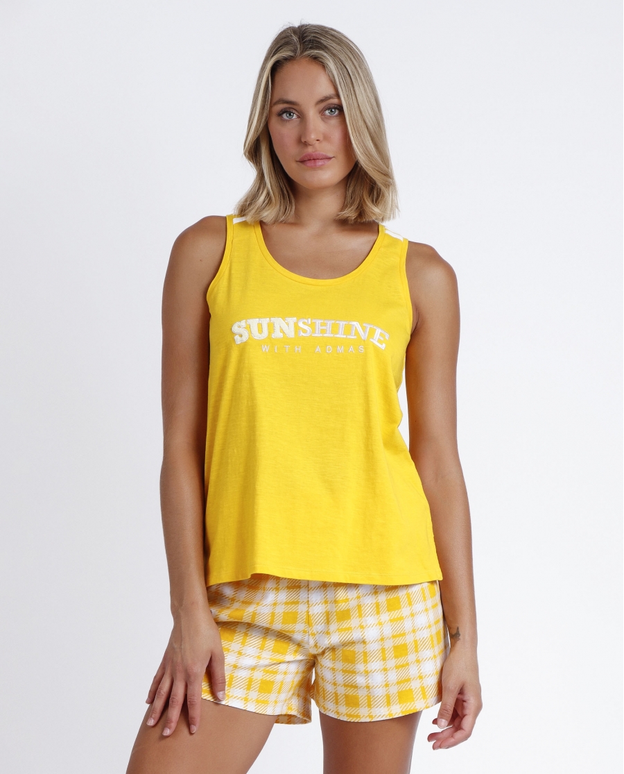 STAY AT HOME Pijama Sin Mangas Sun & Moon para Mujer AMARILLO