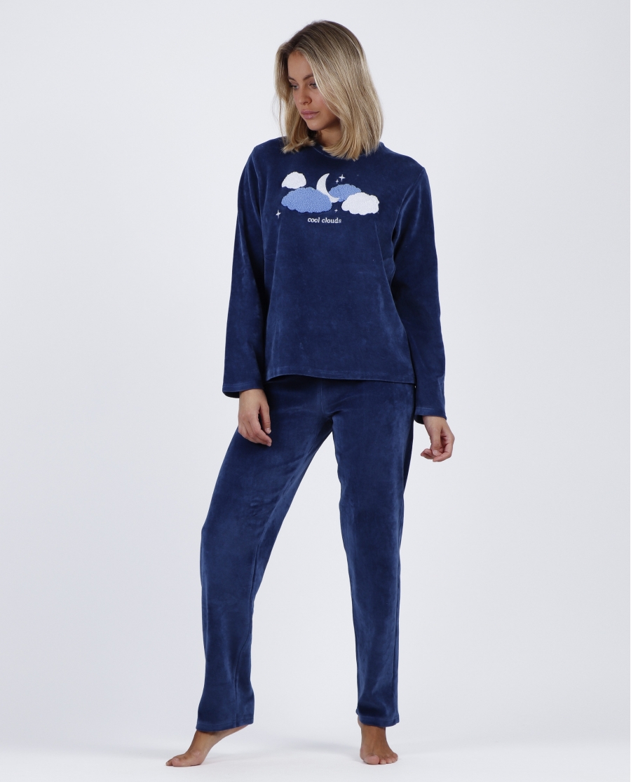 ADMAS Pijama Terciopelo Manga Larga Cloudy Nights para Mujer AZUL