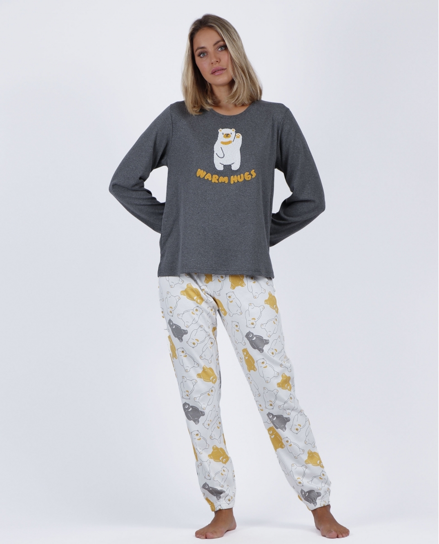 ADMAS Pijama Manga Larga Warm Hugs para Mujer GRIS JASPE