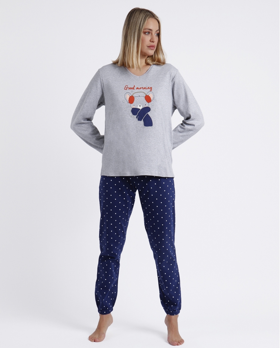 ADMAS Pijama Manga Larga Good Morning Mouse para Mujer GRIS JASPE