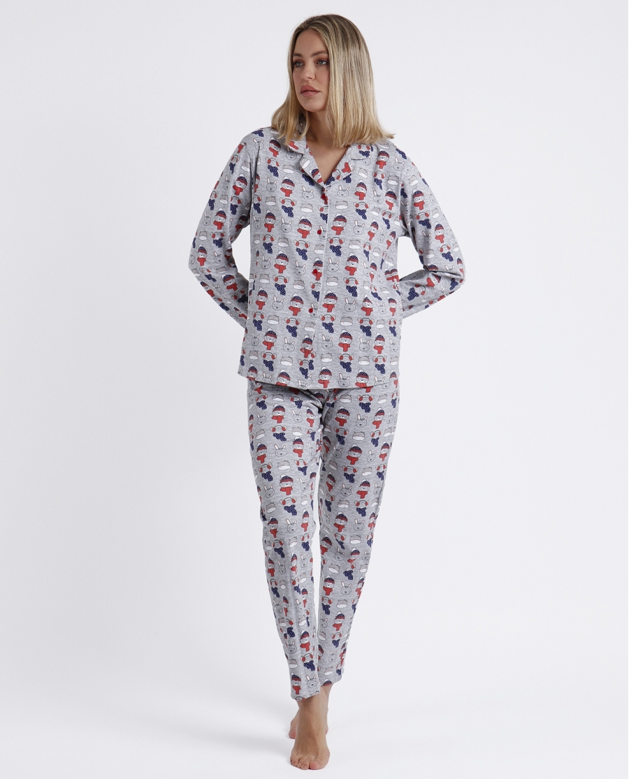 ADMAS Pijama Abierto Manga Larga Good Morning Mouse para Mujer GRIS JASPE