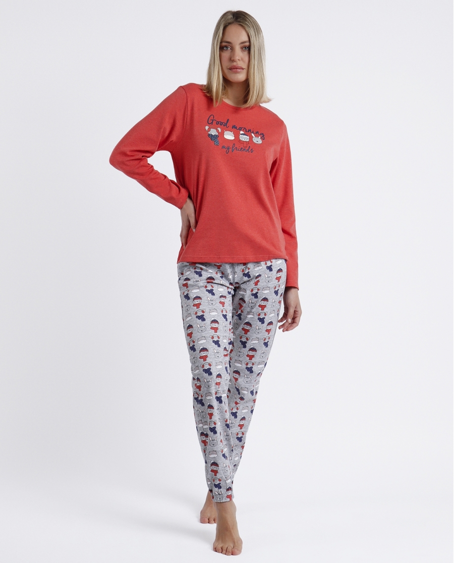 ADMAS Pijama Manga Larga Rojo Good Morning Mouse para Mujer ROJO