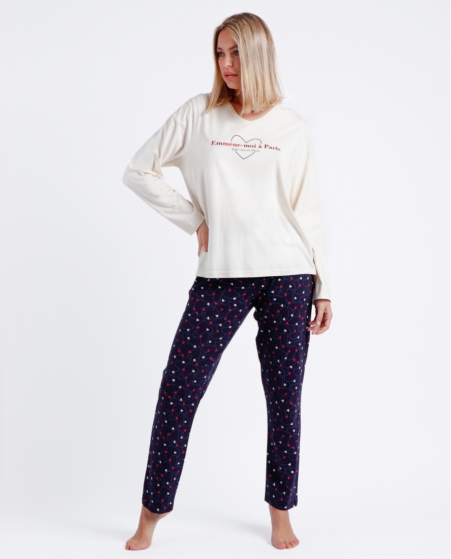 ADMAS Pijama Manga Larga Take me To Paris para Mujer CRUDO