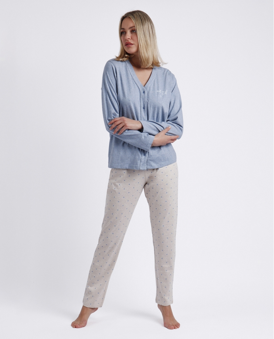 ADMAS CLASSIC Pijama Abierto Manga Larga You Are Enough para Mujer AZUL