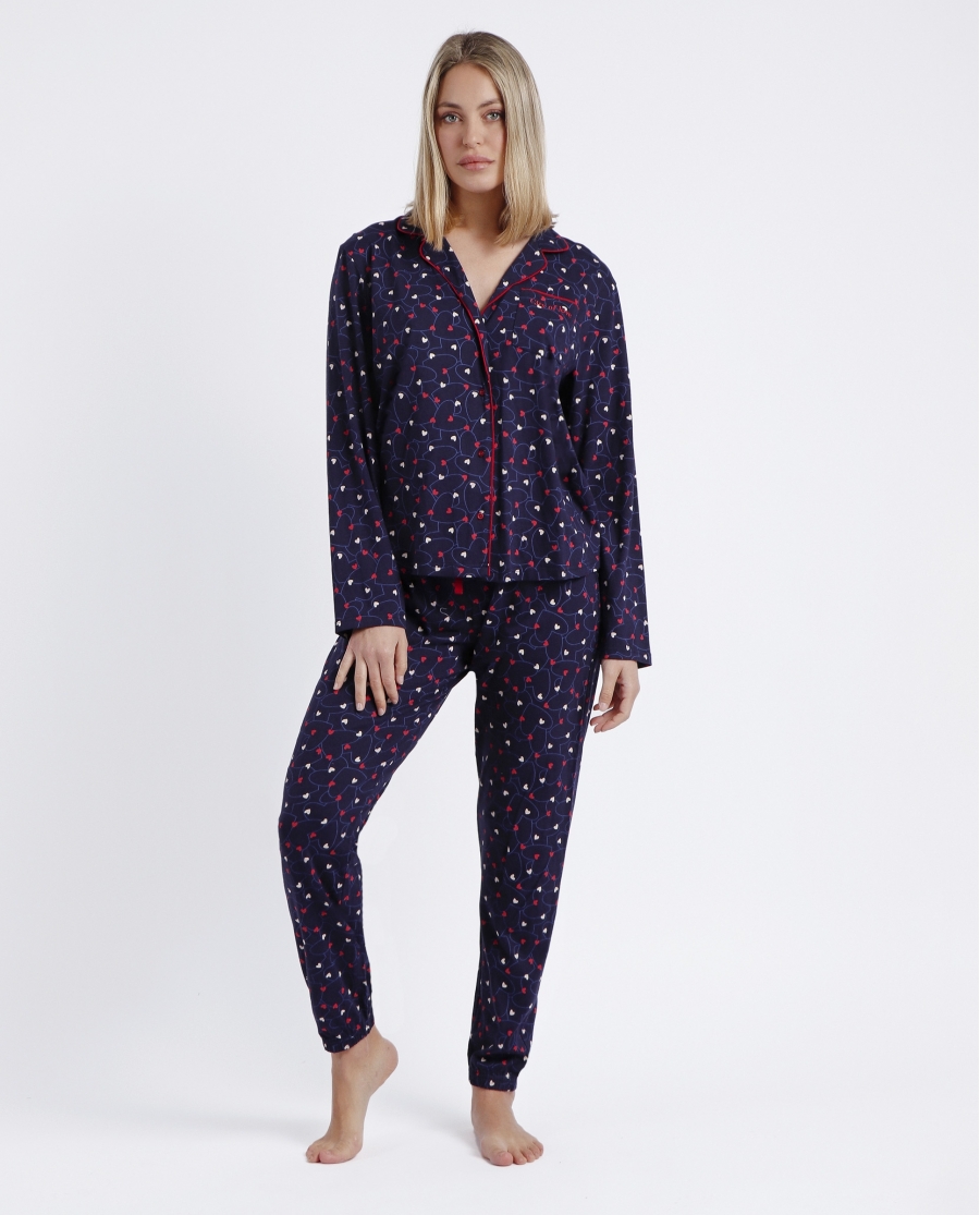 ADMAS Pijama Abierto Manga Larga Take Me to Paris para Mujer MARINO