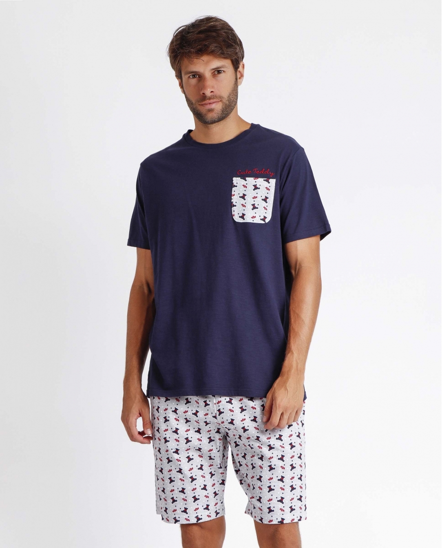 ADMAS Pijama Manga Corta Cute Teddy para Hombre MARINO