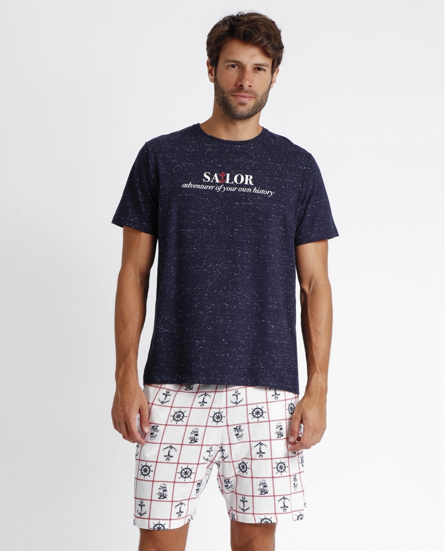 ADMAS Pijama Manga Corta Sailor para Hombre MARINO