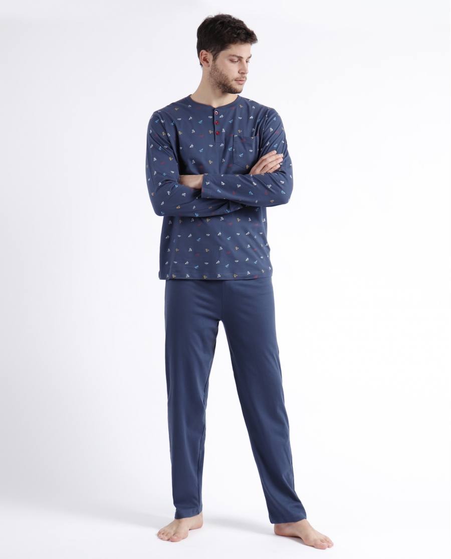 ADMAS Pijama Manga Larga Estampado Origami para Hombre DENIM