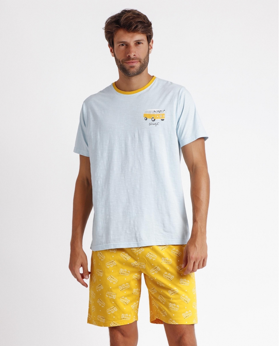 MR WONDERFUL Pijama Manga Corta Cobertura para Hombre AZUL CLARO