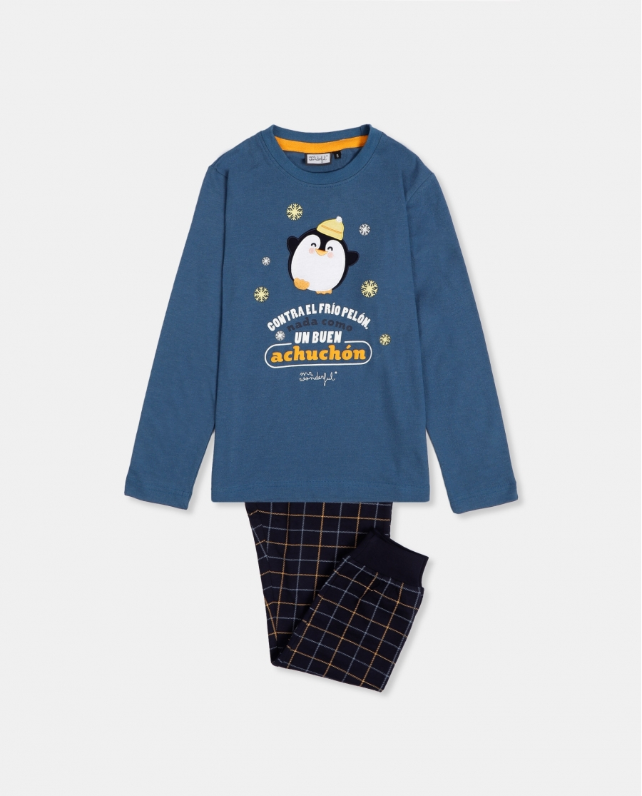 MR WONDERFUL Pijama Manga Larga Estufa para Niño AZUL