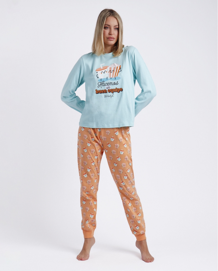 MR WONDERFUL Pijama Manga Larga Equipo para Mujer TURQUESA