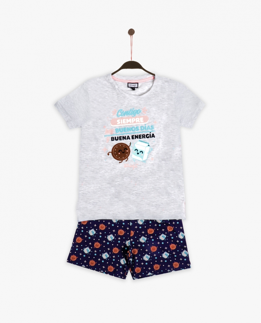 MR WONDERFUL Pijama Manga Corta Contigo para Niña GRIS JASPE