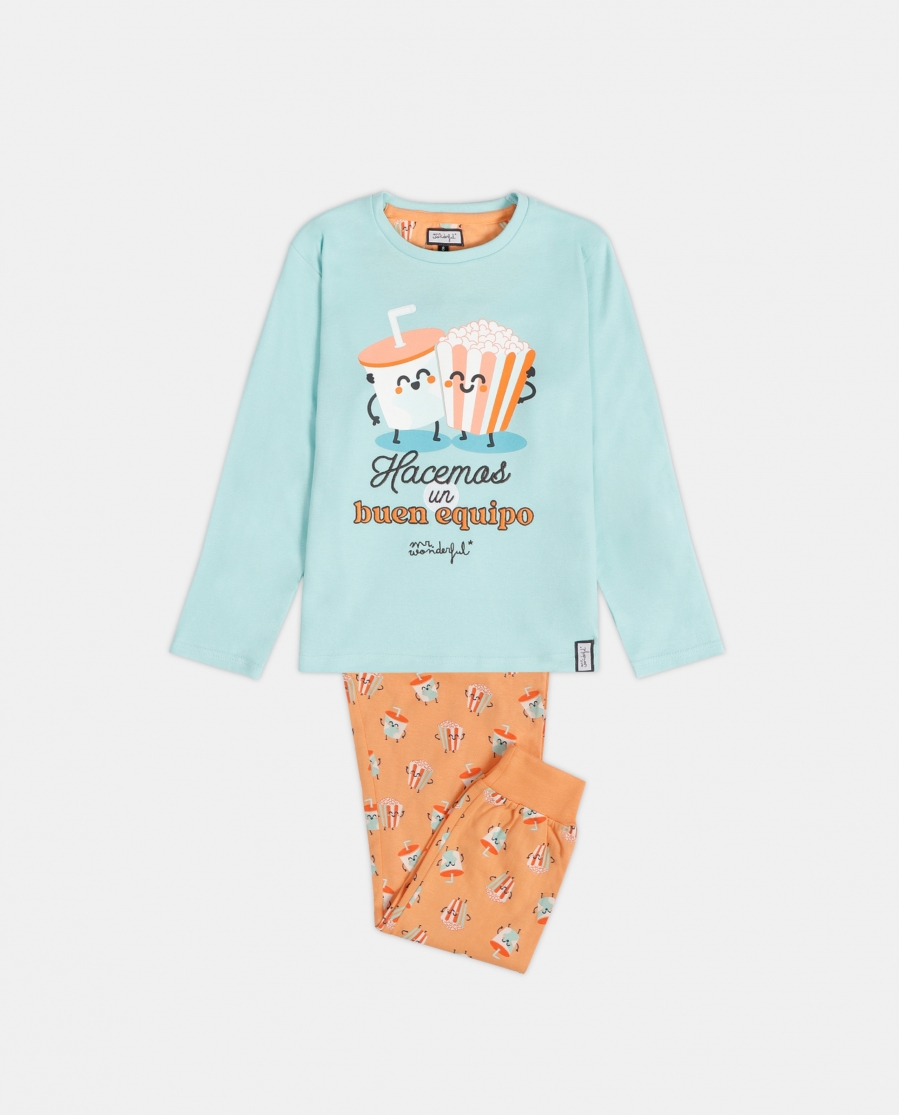 MR WONDERFUL Pijama Manga Larga Equipo para Niña TURQUESA