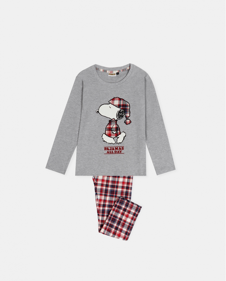 PEANUTS Pijama Manga Larga Cute Snoopy para Niña GRIS JASPE