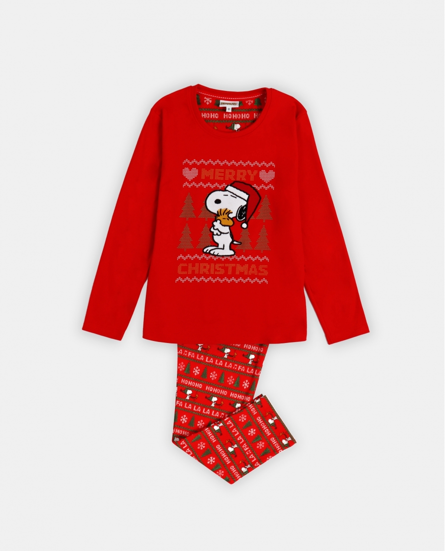 PEANUTS Pijama Manga Larga Merry Christmas para Niño ROJO