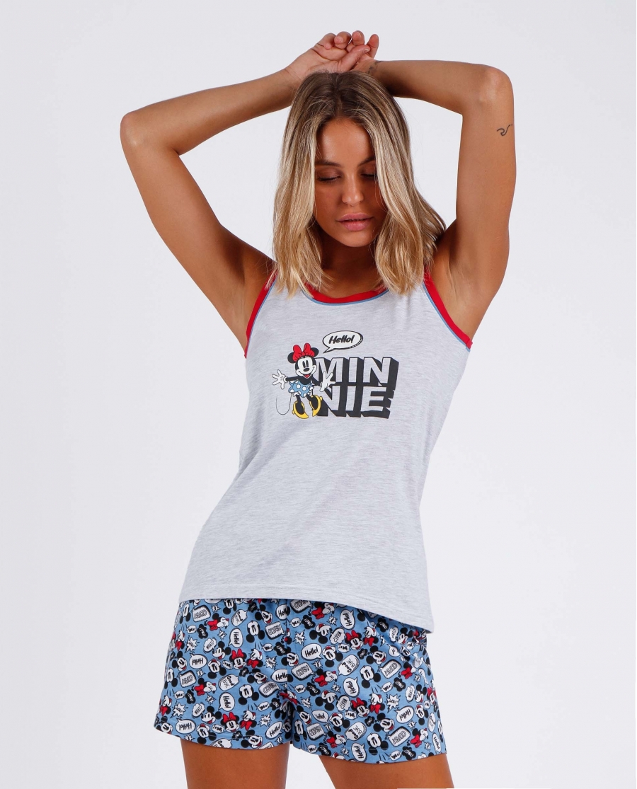 DISNEY Pijama Sin Mangas Hello Mickey para Mujer GRIS JASPE