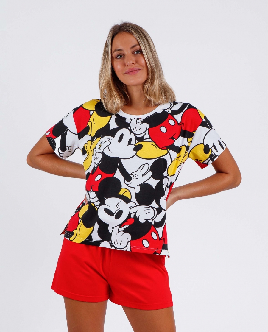 DISNEY Pijama Manga Corta Big Mickey para Mujer ROJO