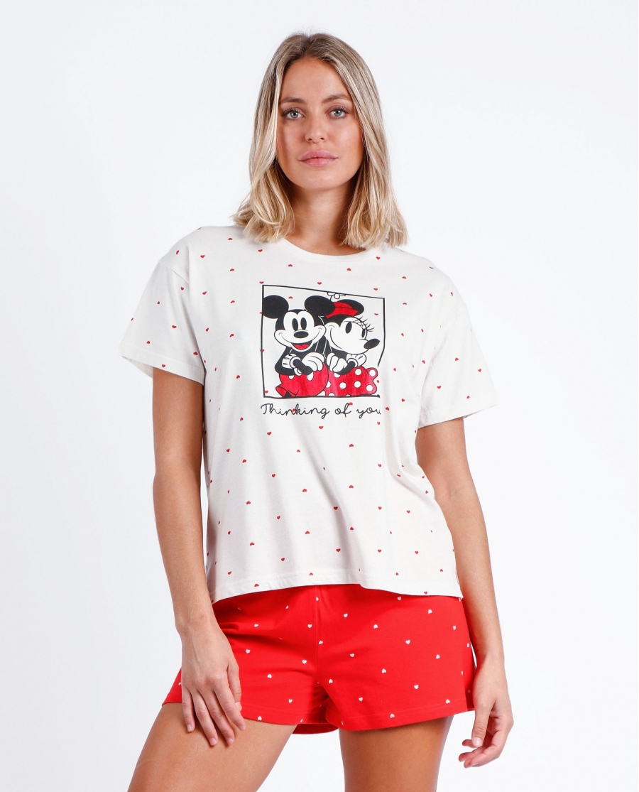 DISNEY Pijama Manga Corta Thinking of You para Mujer ROJO