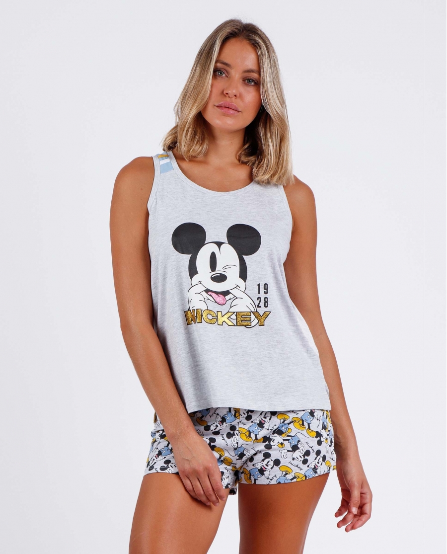 DISNEY Pijama Sin Mangas Mickey Summer para Mujer GRIS JASPE