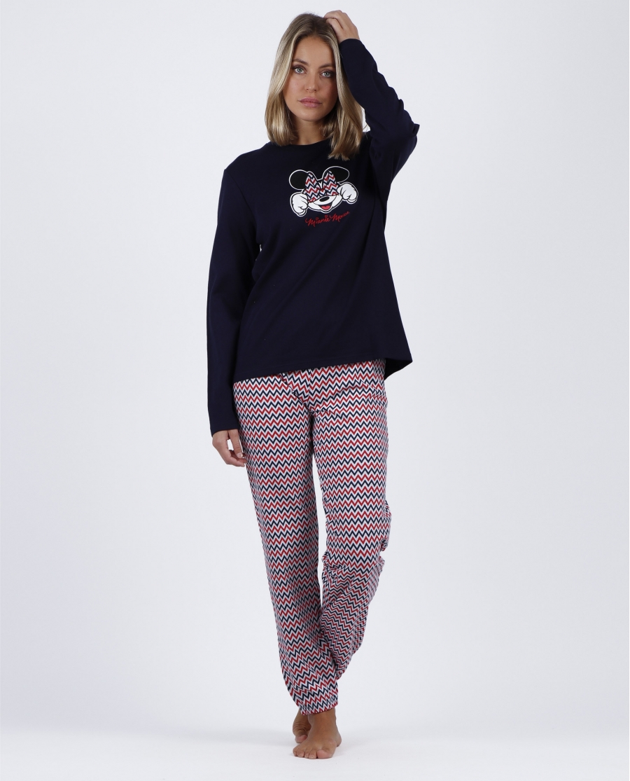 DISNEY Pijama Manga Larga Mickey Zigzag para Mujer MARINO