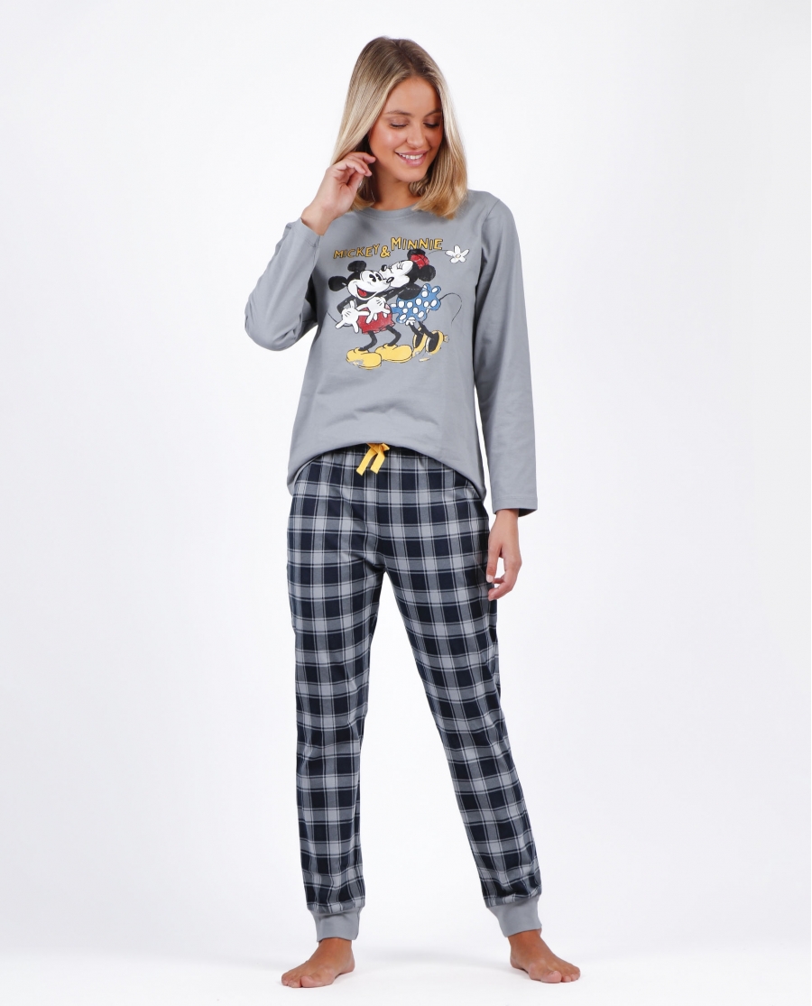 DISNEY Pijama Manga Larga Mickey Grey para Mujer GRIS