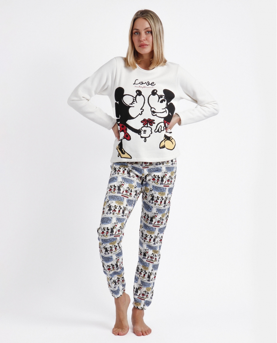 DISNEY Pijama Manga Larga Comic Love para Mujer CRUDO