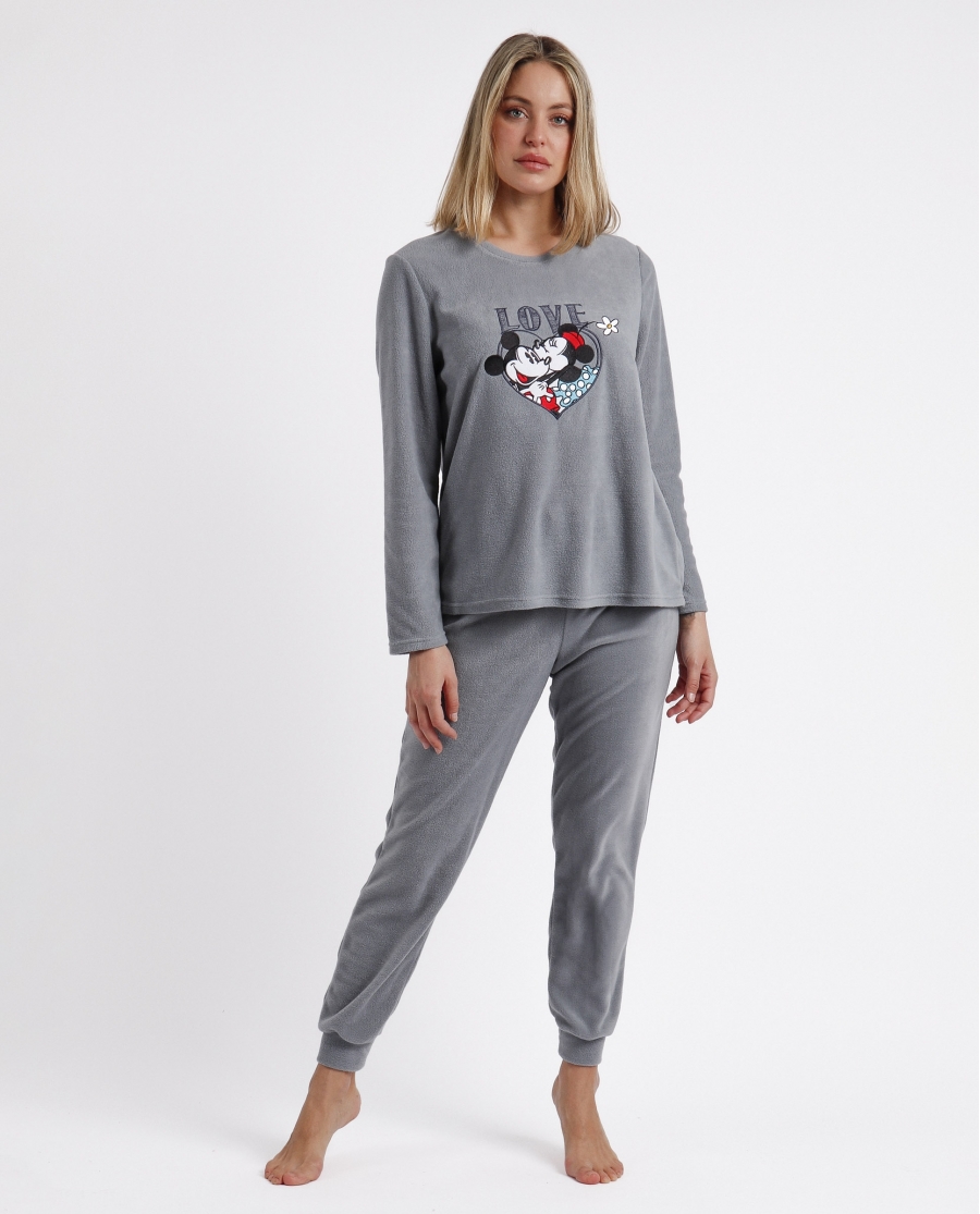 DISNEY Pijama Calentito Manga Larga Mickey Grey para Mujer GRIS