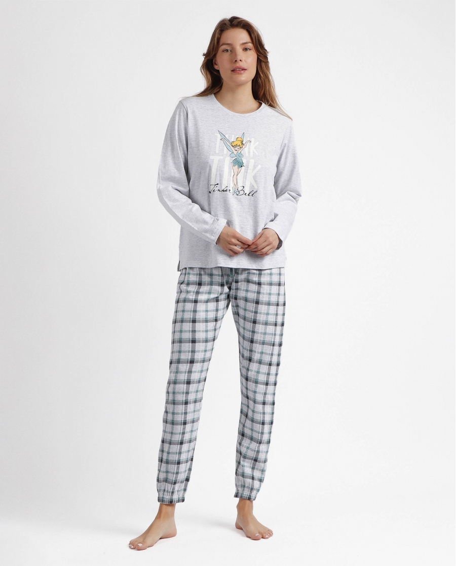 DISNEY Pijama Manga Larga Tinkerbell para Mujer GRIS JASPE