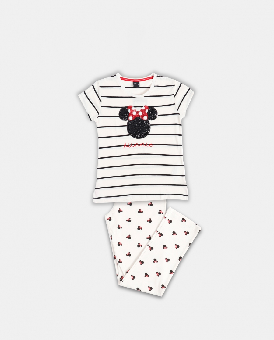 DISNEY Pijama Manga Larga Minnie Sequins para Niña CRUDO