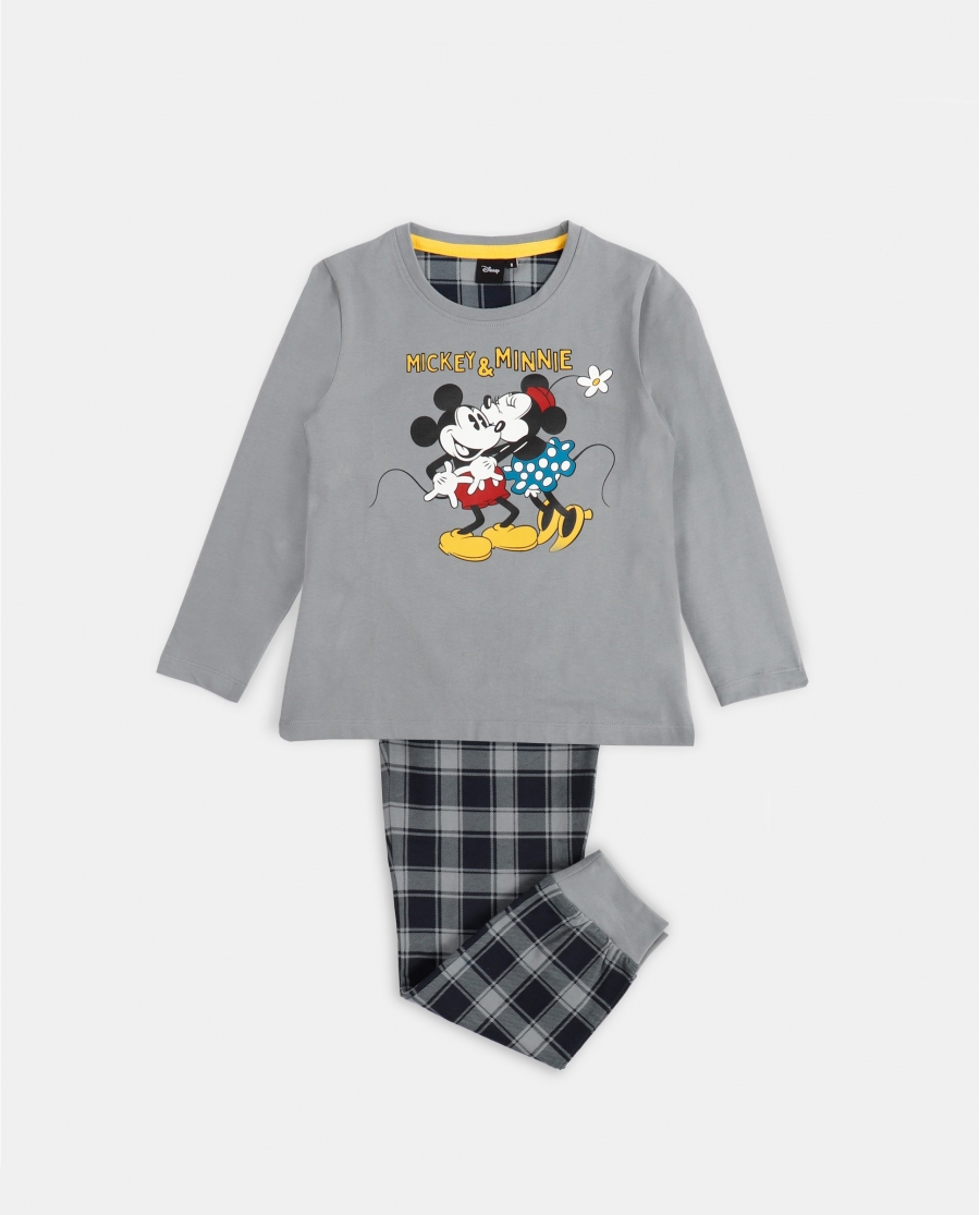 DISNEY Pijama Manga Larga Mickey Grey para Niña GRIS