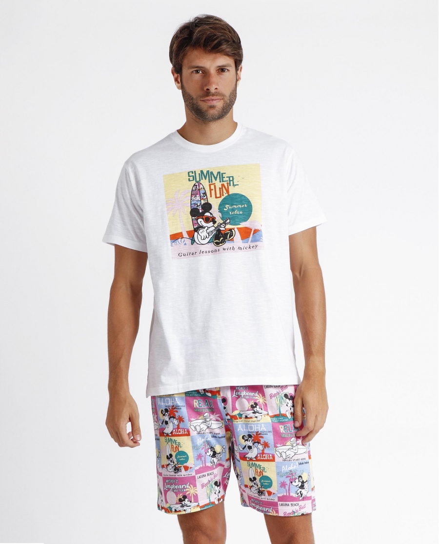 DISNEY Pijama Manga Corta Aloha Friends para Hombre BLANCO