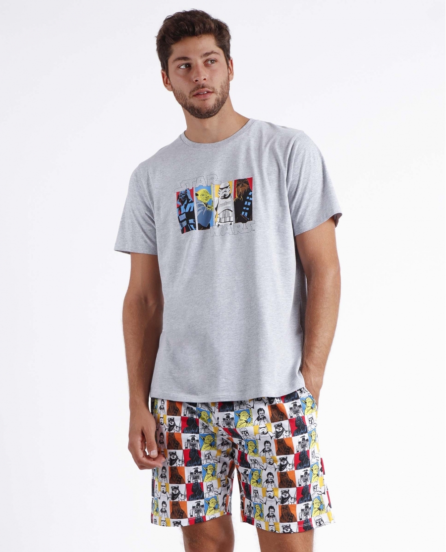 STAR WARS Pijama Manga Corta Color Comic para Hombre GRIS JASPE