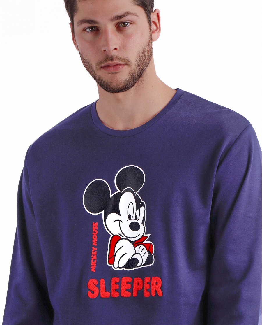 DISNEY Pijama Manga Larga Mickey Zigzag para Hombre MARINO