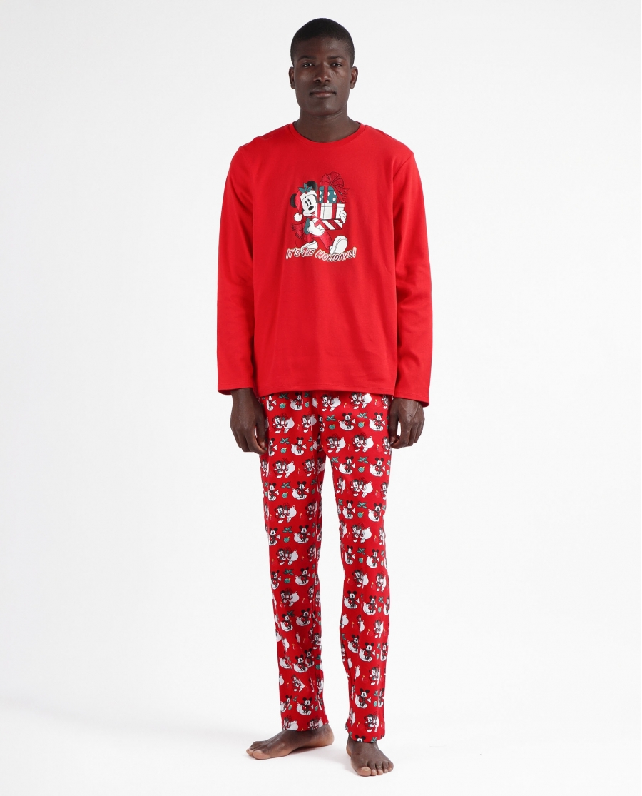 DISNEY Pijama Manga Larga Holidays para Hombre ROJO