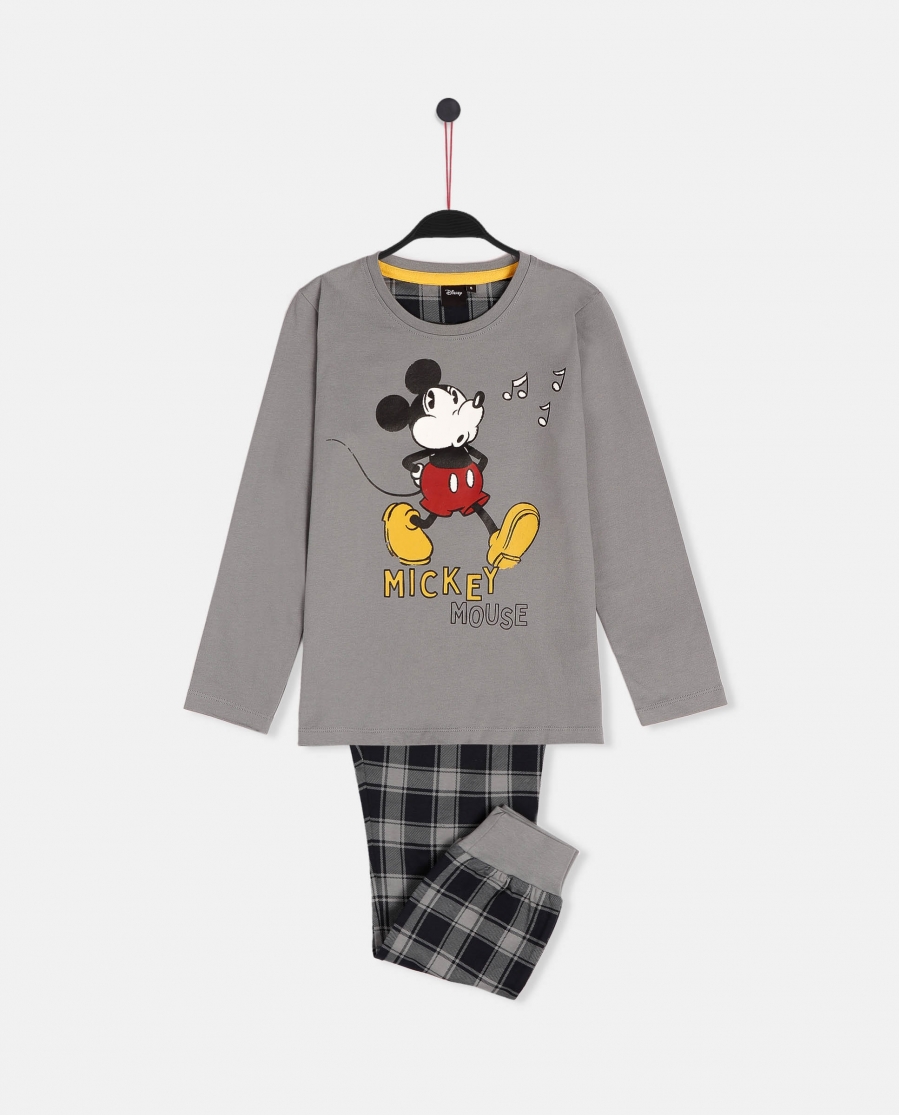 DISNEY Pijama Manga Larga Mickey Grey para Niño GRIS